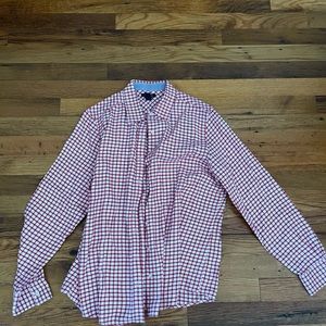 Lands End red and white check button down